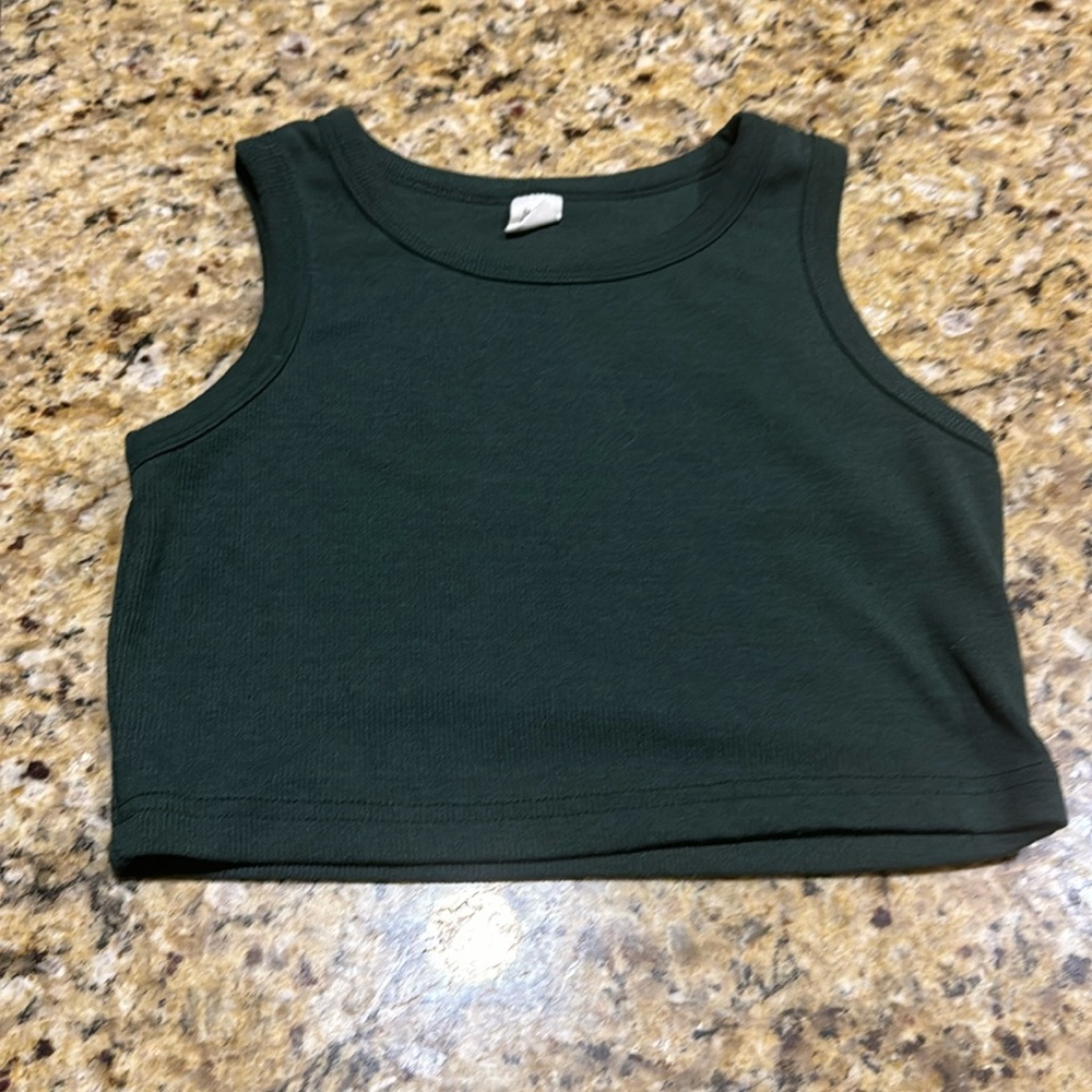 Girls ribbed cropped tank top hunter green